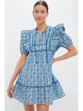 hyacinth house lace trim blue etched floral emmie mini dress HYACINTH HOUSE Lace Trim Blue Etched Floral Emmie Mini Dress Size M NWT